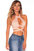 Sexy Apricot Crisscross Cut Out Halter Crop Top